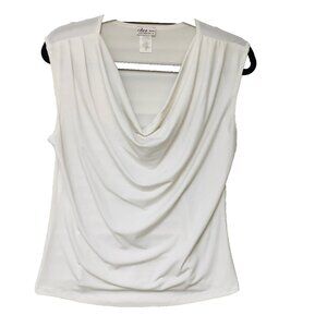 Creative Design Works CDW White Drape Neck Top Blouse Women L Petite USA Fairy